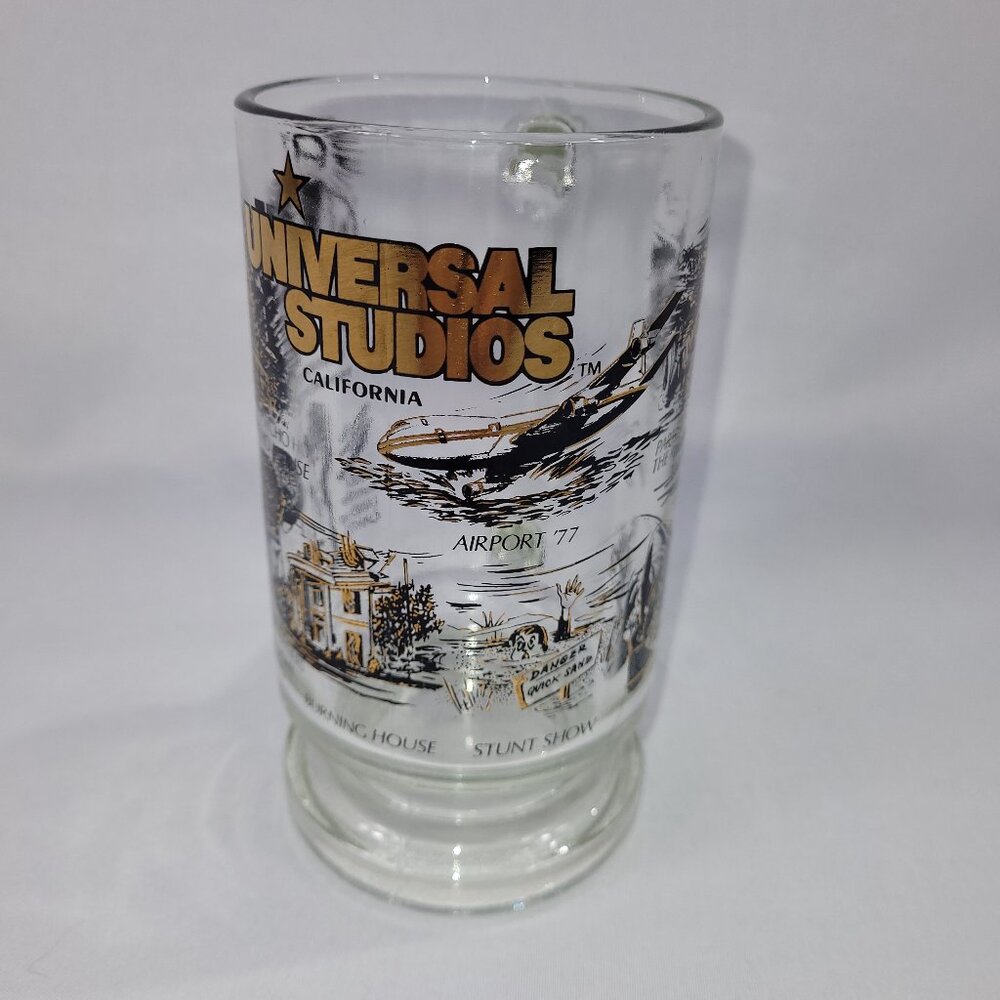Universal Studios California Vintage 1980s Glass Beer Mug 6" Clear Bar Cup